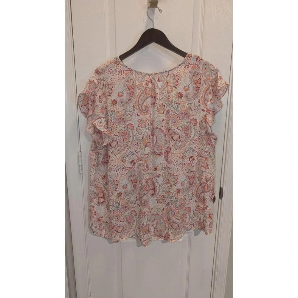 Cynthia Rowley Paisley v-neck blouse size 2X - Picture 4 of 5